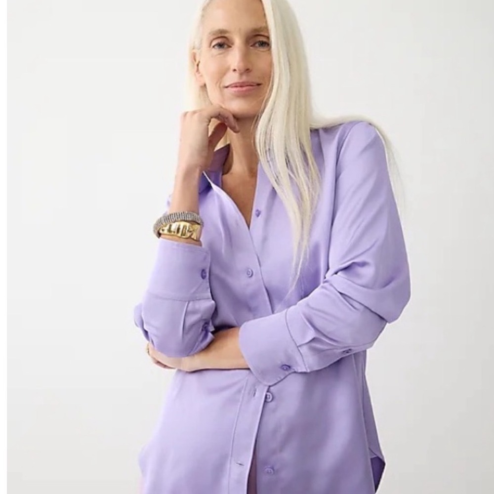 NWT Women Slim-Fit Drapery Shirt Sz 16 Lilac Violet‎ Purple Career Elegant Chic